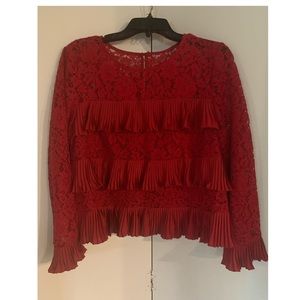 J. Crew Long Sleeve Lace Red Blouse